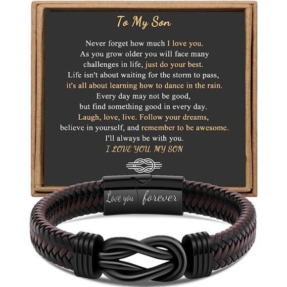 Mens Infinity Bracelet Brown Braided Leather Cuff Stainless Steel Love Jewelry - Picture 1 of 8